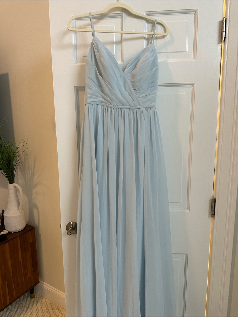 Hayley Paige Light Blue Chiffon Floor-Length Dress